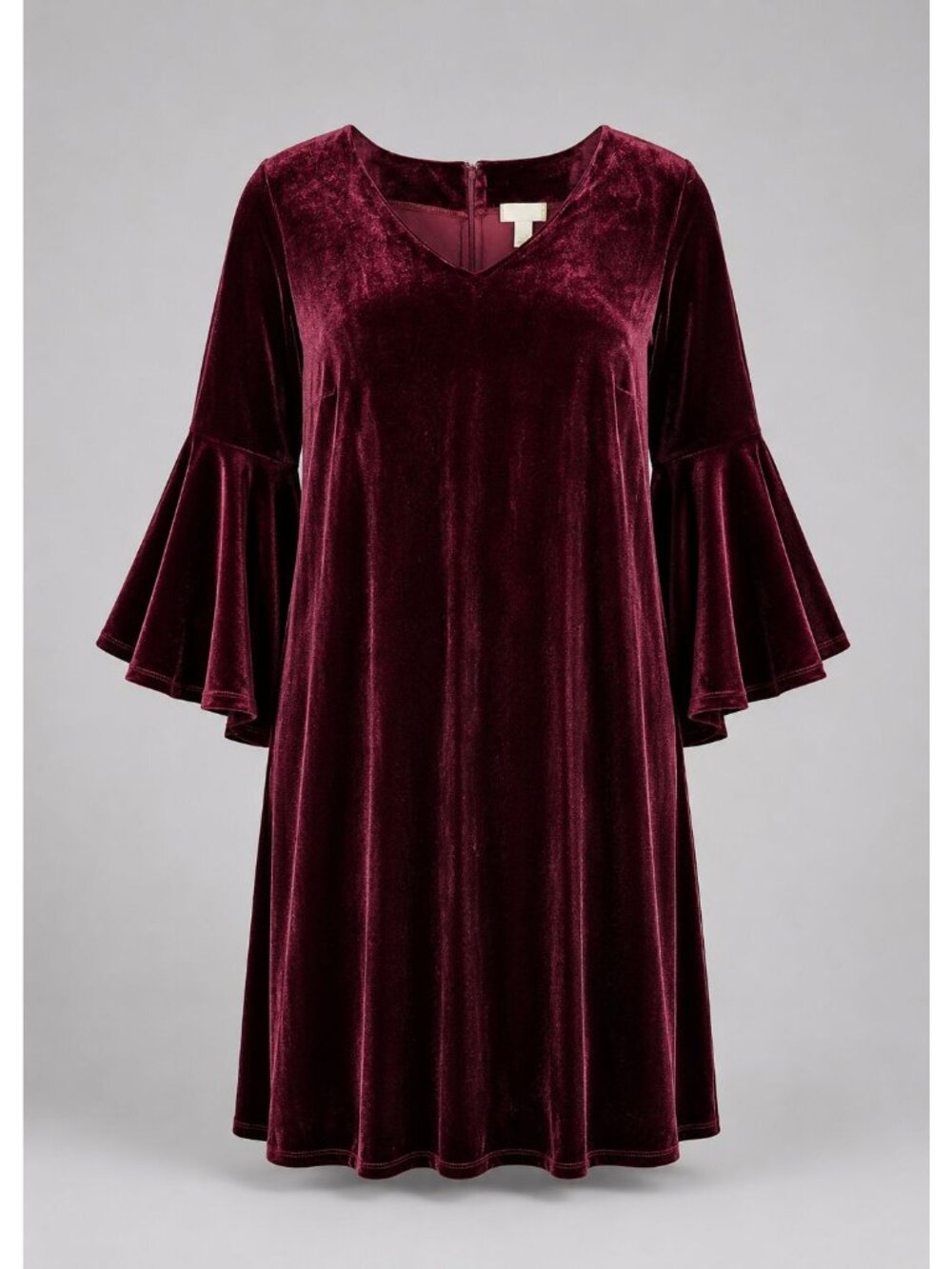 Appleseed's Womens XL Dress Burgundy Stretch Velvet V-Neck 3/4 Bell Sleeve USA